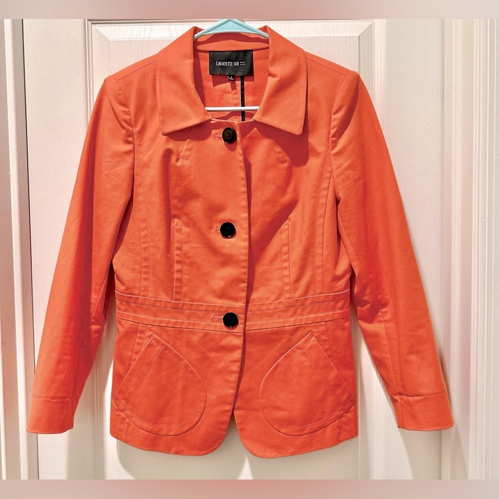 NWOT Lafayette 148 New York Color Pop Orange 3-Button Blazer Size 4